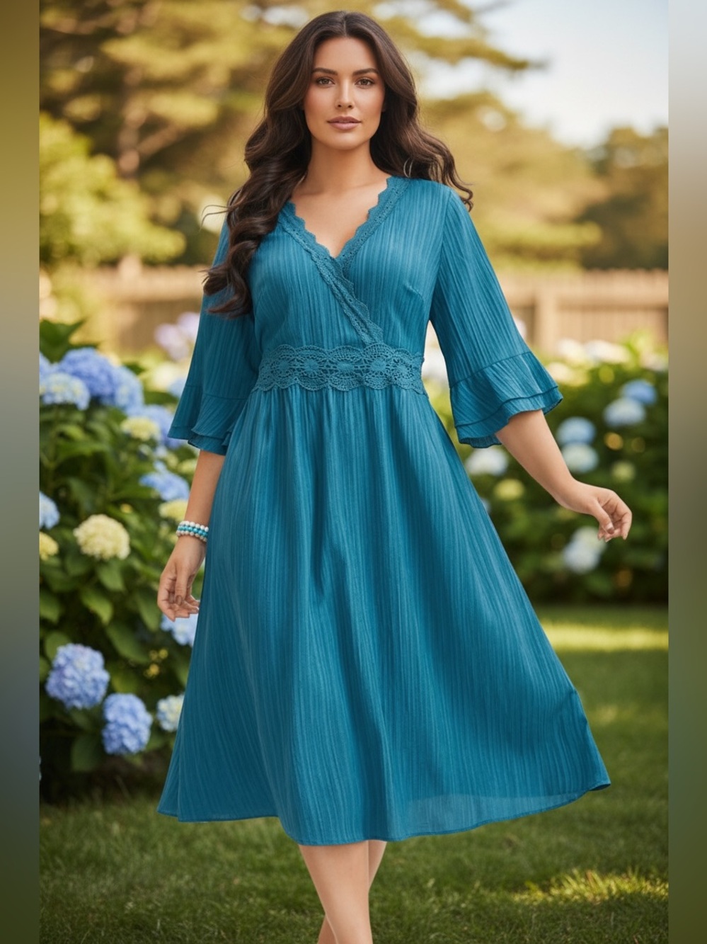 NWT: size 14/16 Teal Lace-Trim Midi Dress - Women